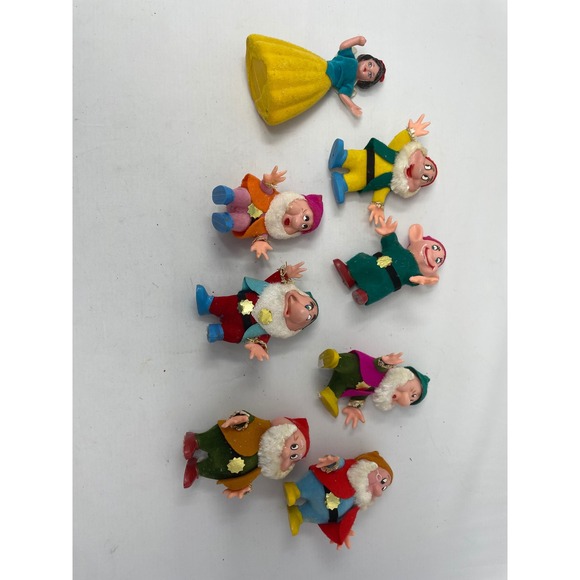 Vintage Snow White and The Seven Dwarfs Figure Dolls flocked clothes felt Disney - Picture 1 of 8